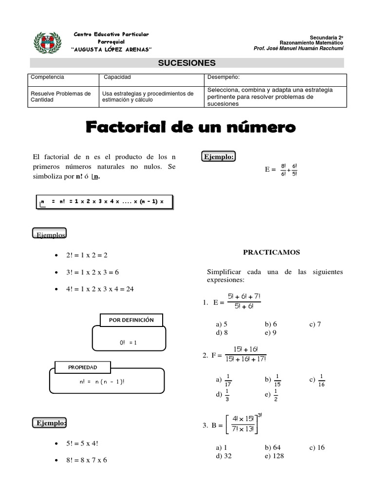 Ejercicios de Factoriales y Sucesiones | PDF | Matemáticas