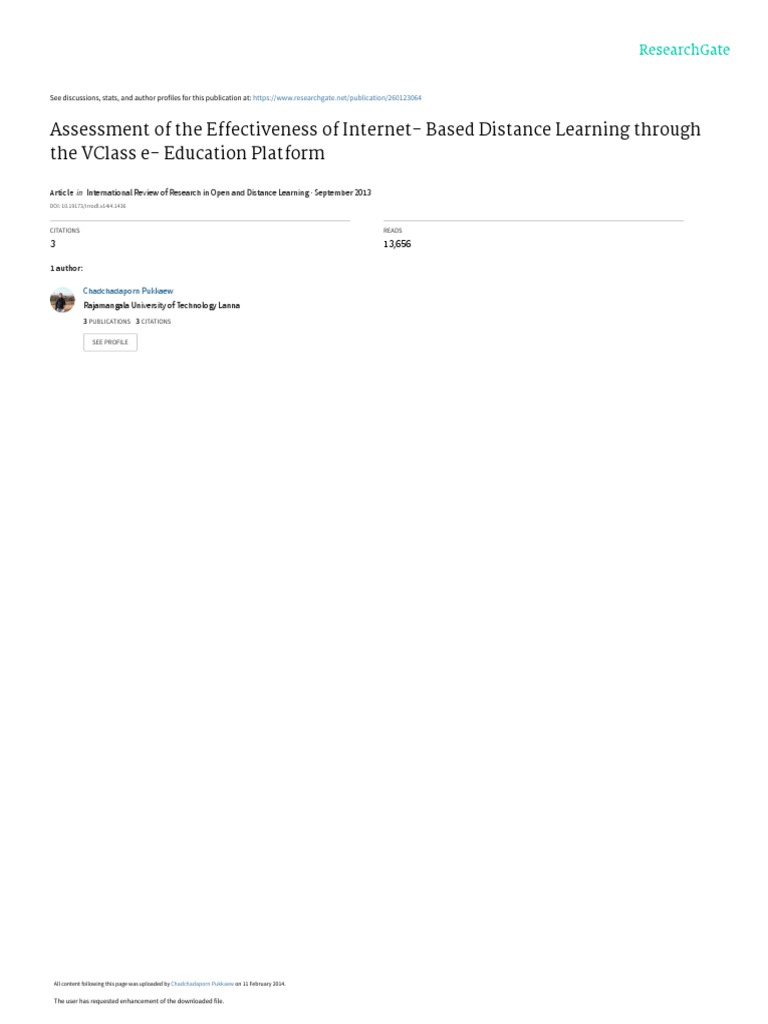 Assessment of The Effectiveness of Internet-Based Distance Learning ...