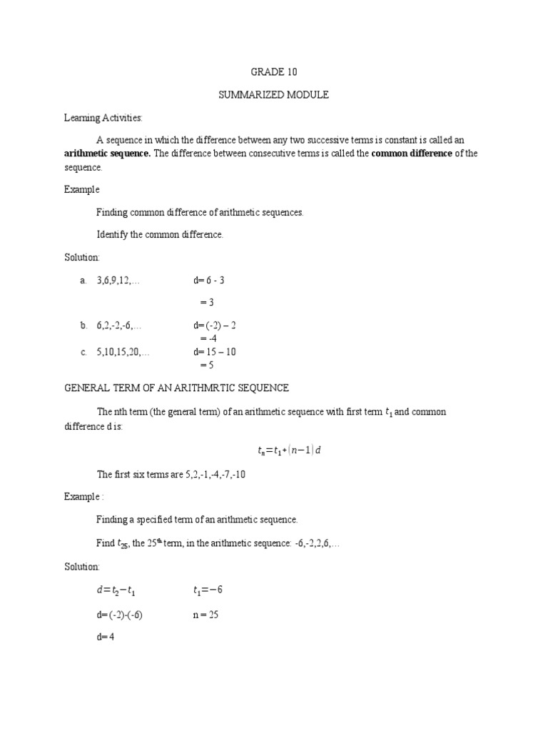 Grade 10 Arithmetic and Geometric Sequences | PDF | Analysis | Arithmetic