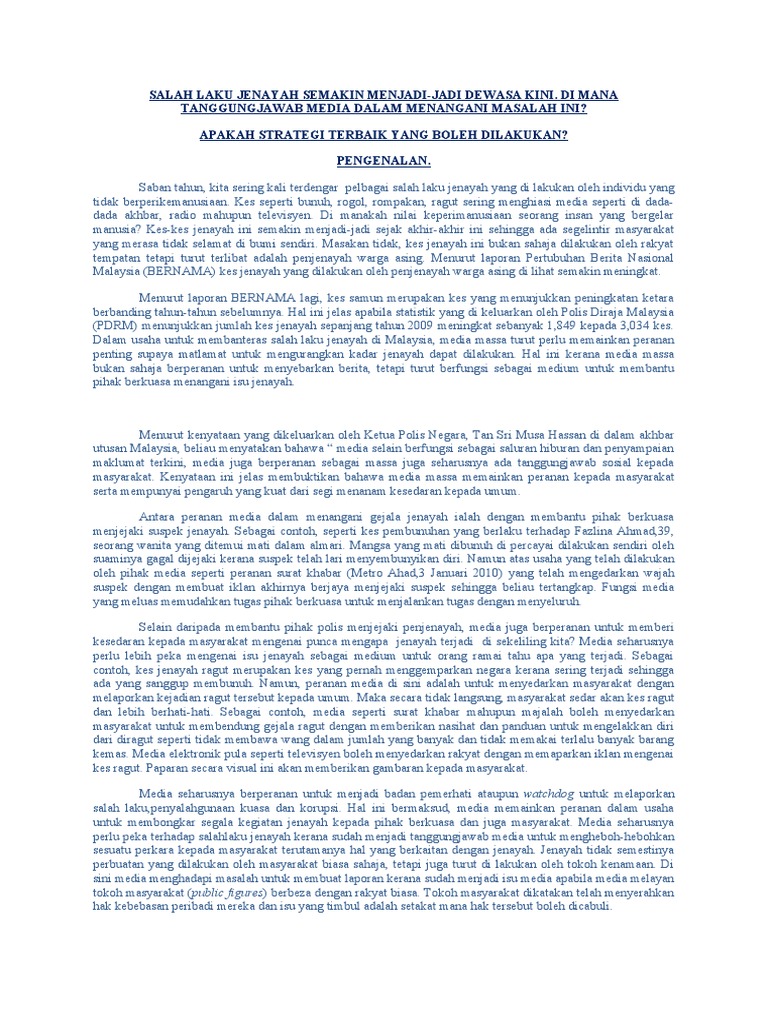 Tanggungjawab Dan Strategi Menangani Masalah Jenayah Pdf