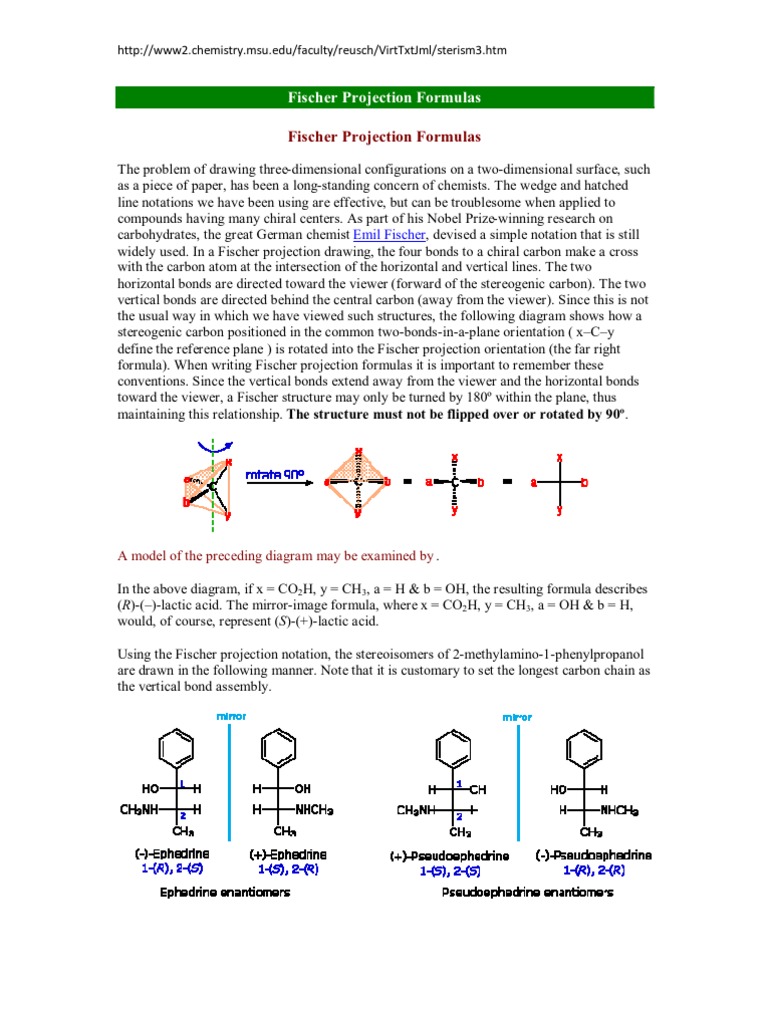 Fischer Projection Formulas | PDF | Stereochemistry | Organic Chemistry