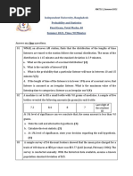 Independent University, Bangladesh Probability and Statistics Final Exam, Total Marks: 40 Summer 2021, Time: 90 Minutes