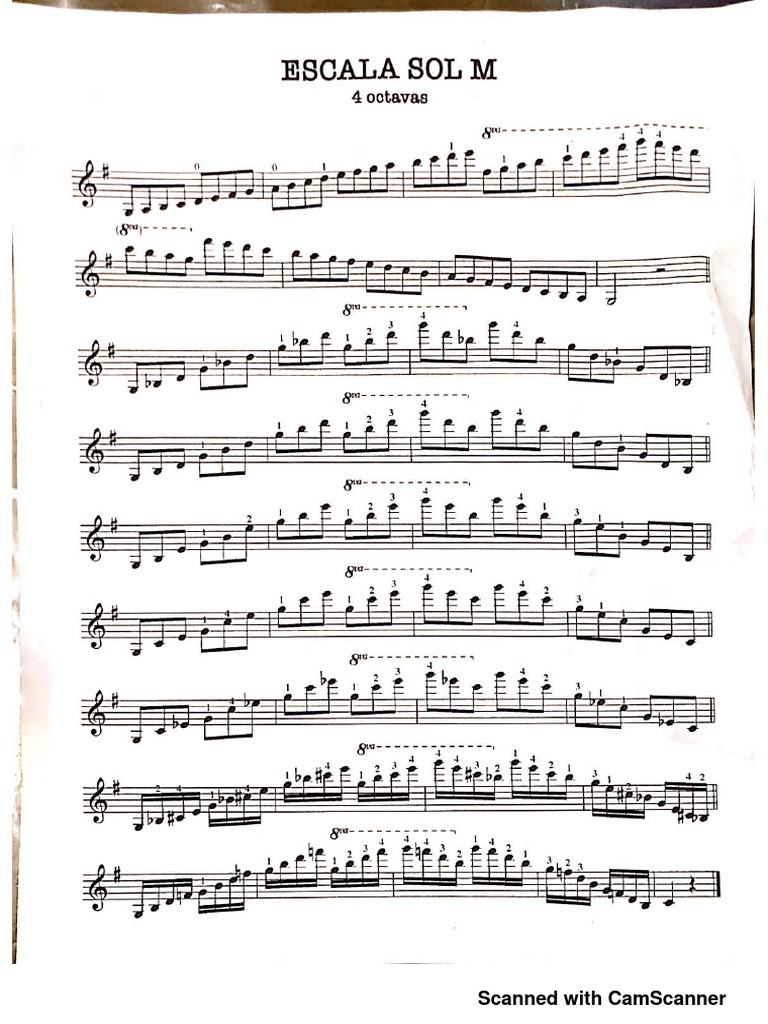 Escala Sol Mayor en Cuatro Octavas - Violin | PDF