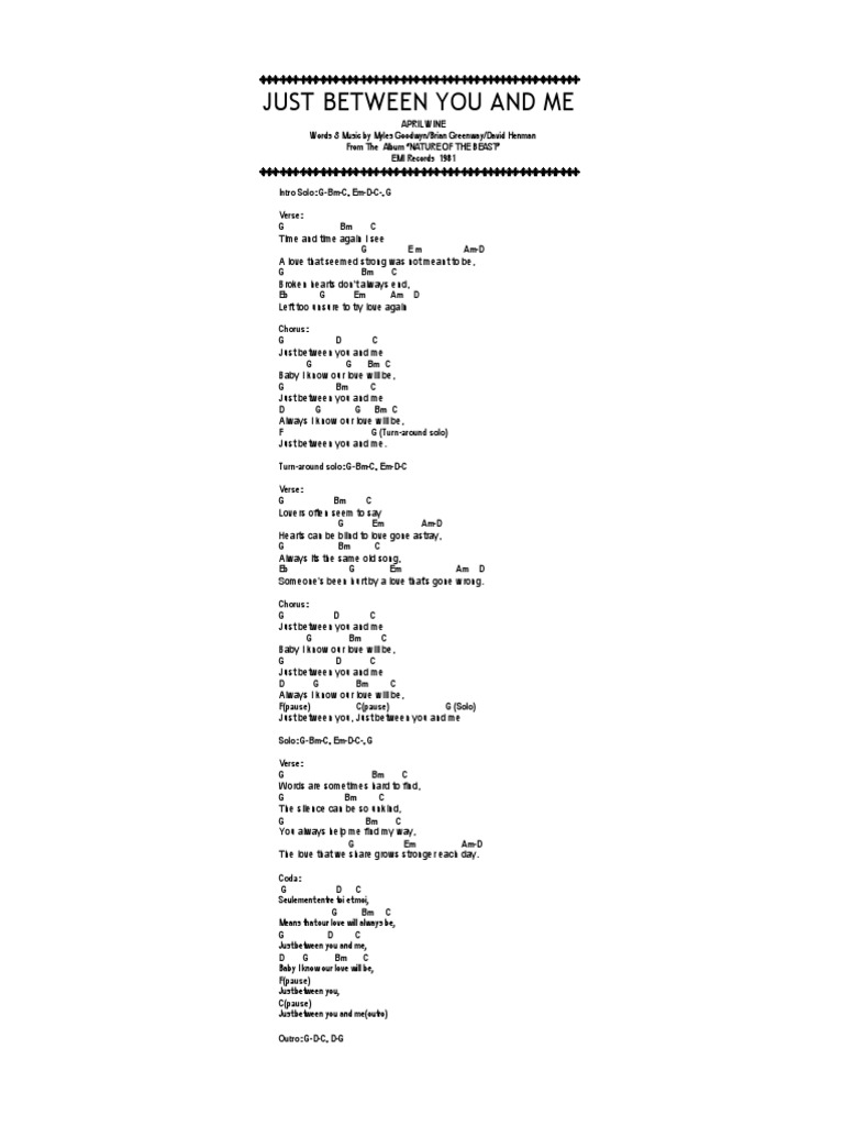 April Wine Just Between You and Me PDF