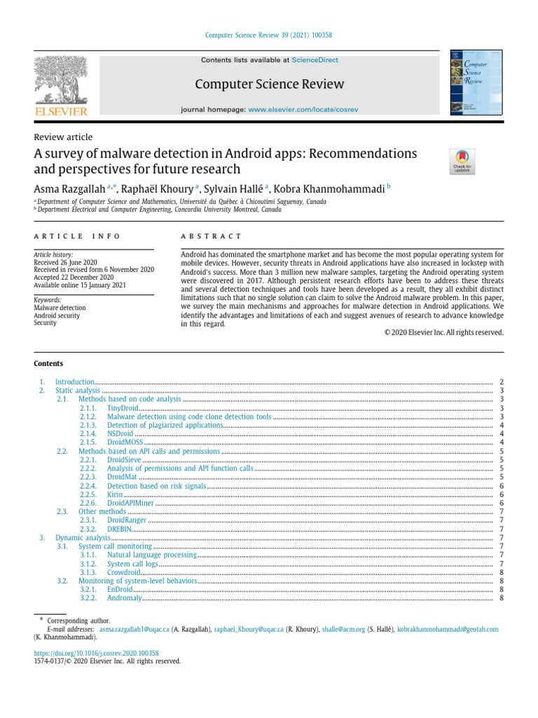 A Survey of Malware Detection in Android Apps - Recommendations and ...