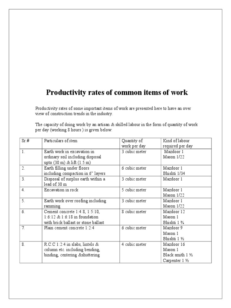 Mason Productivity Rates in Construction | PDF | Masonry | Roof