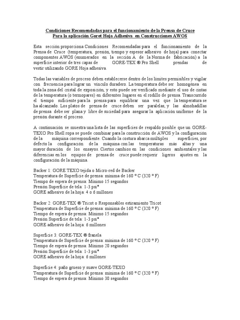 Condiciones para Prensa de Cruce AWOS | PDF | Hoja | Temperatura