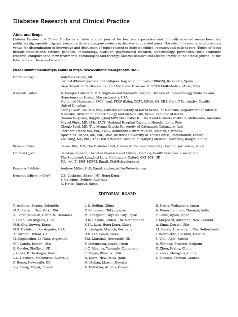 Aims and Scope Editorial Board 2021 Diabetes Research and Clinical Practic PDF