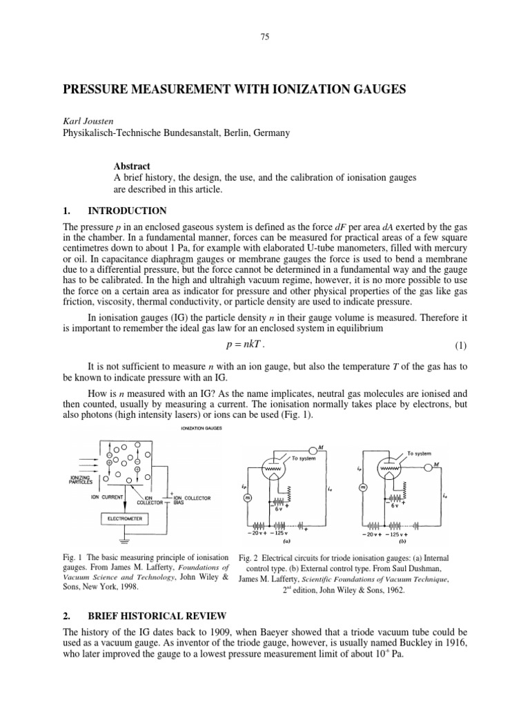 Ionization Gauges: Design and Calibration | PDF | Pressure Measurement ...