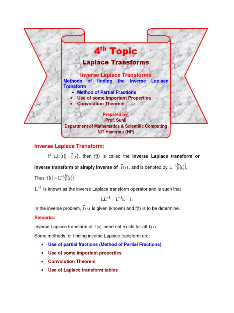 Inverse Laplace Transform Techniques | PDF | Mathematics | Mathematical ...