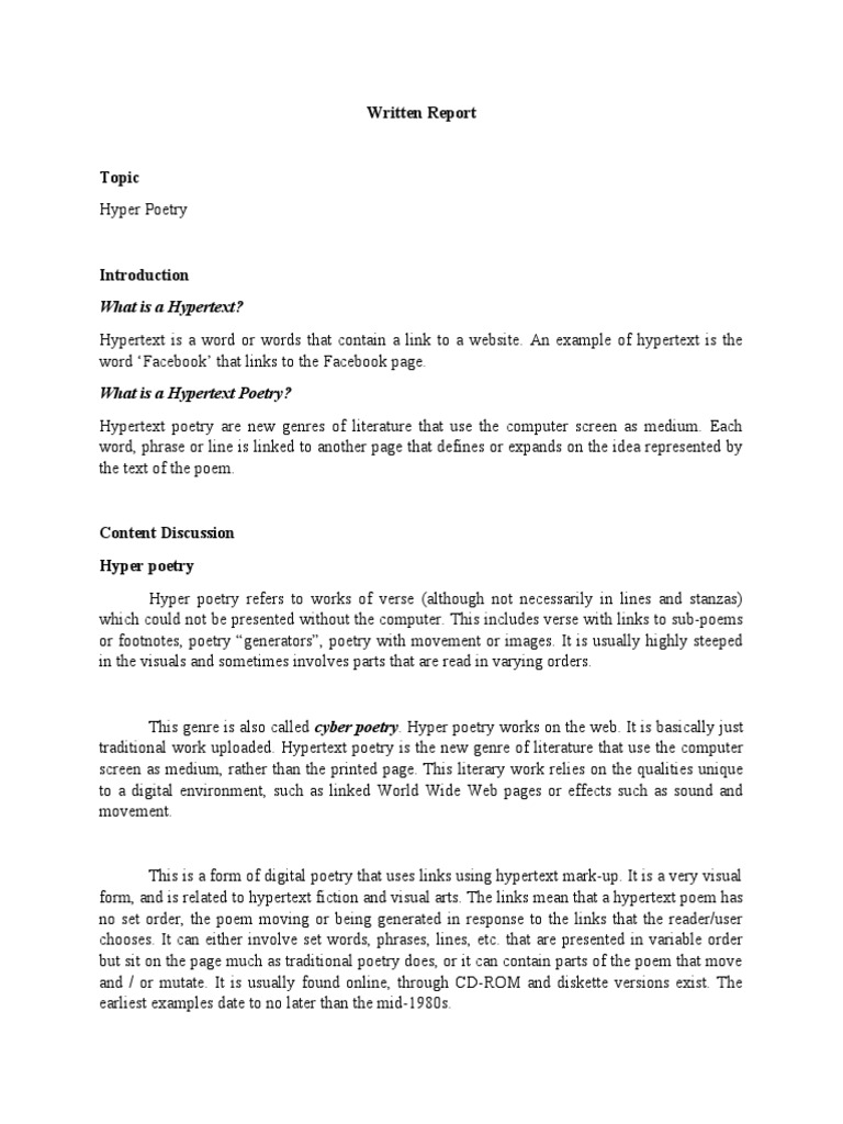 Written Report: What Is A Hypertext? | PDF | Hypertext | Poetry