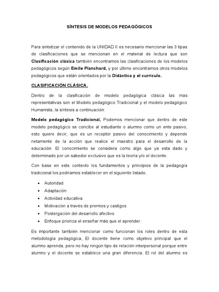 Síntesis de Modelos Pedagógicos | PDF | Plan de estudios | Aprendizaje