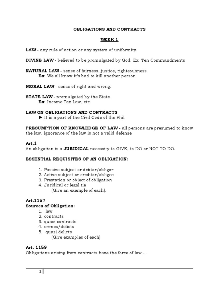 Obligations & Contracts Basics | PDF | Law Of Obligations | Debt