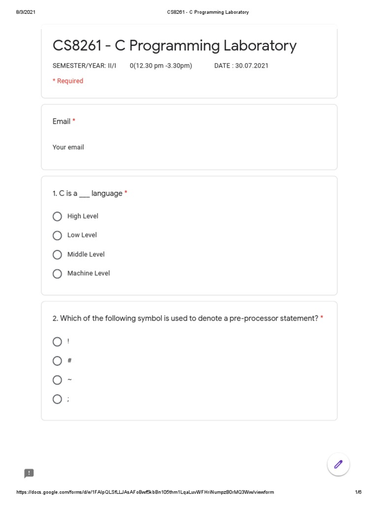 C Programming Laboratory Quiz Questions | PDF | Pointer (Computer ...