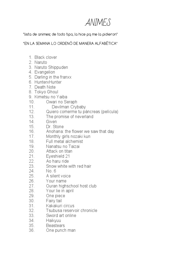 Lista Completa de Animes | PDF