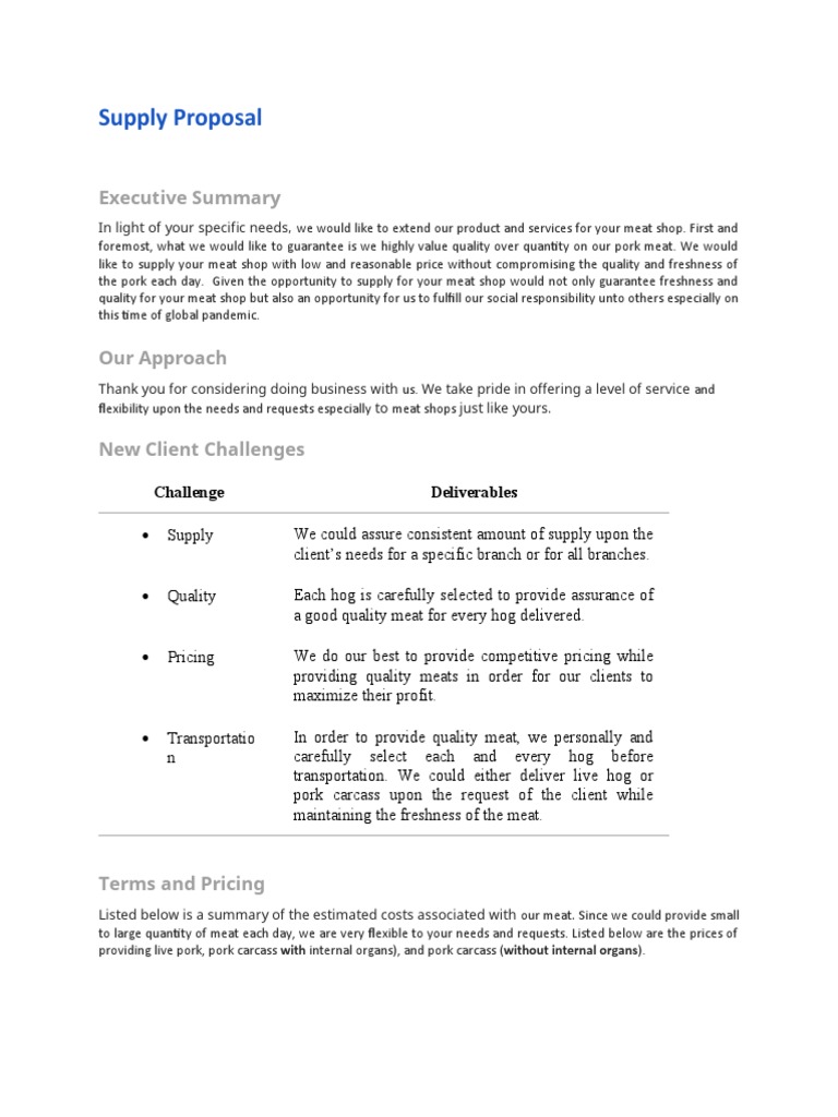 Quality Pork Supply Proposal for Meat Shops | PDF | Meat | Prices
