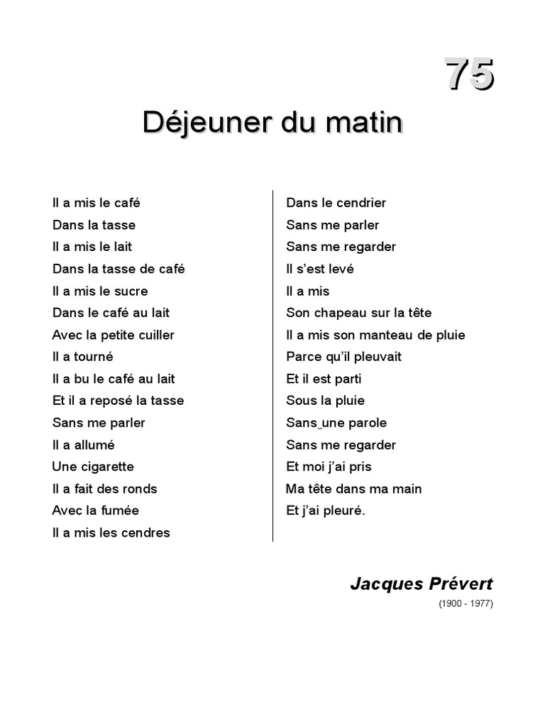 Dejeuner Du Matin Prevert Texte 75-Dejeuner Du Matin | PDF