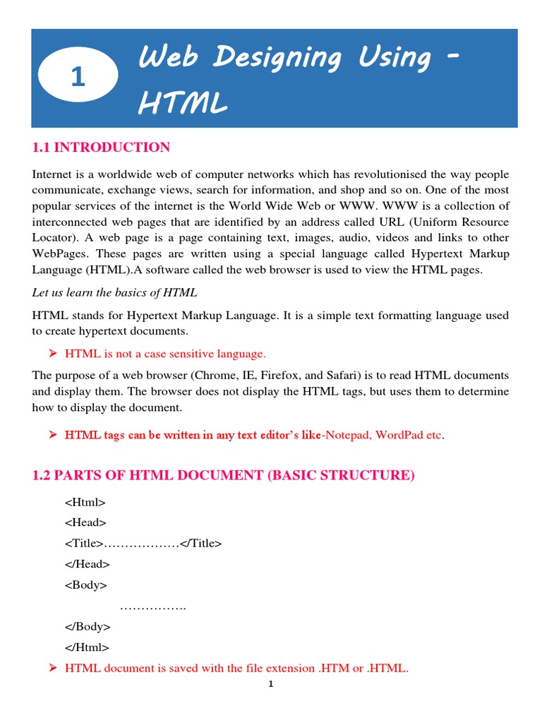 Basic HTML Structure for Class 11 | PDF | Html Element | World Wide Web
