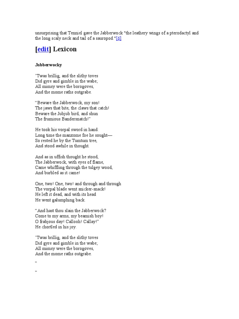 Exploring Jabberwocky: Lexicon Analysis | PDF | Lewis Carroll | Linguistics