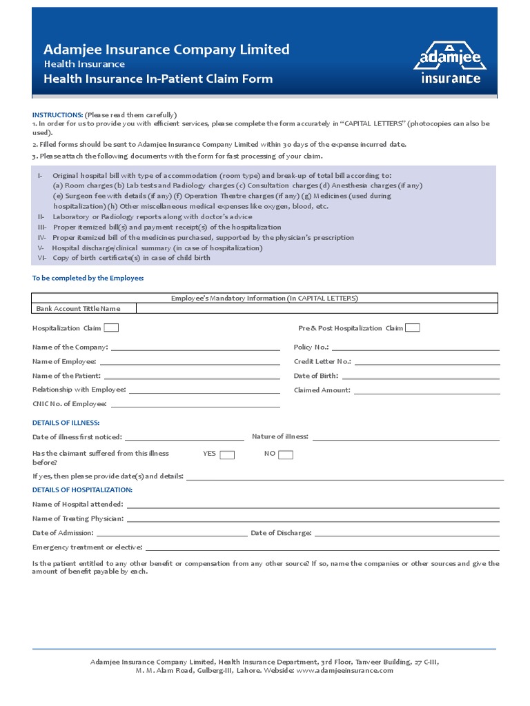 In Patient Claim Form Updated - Conventional | PDF | Hospital | Patient