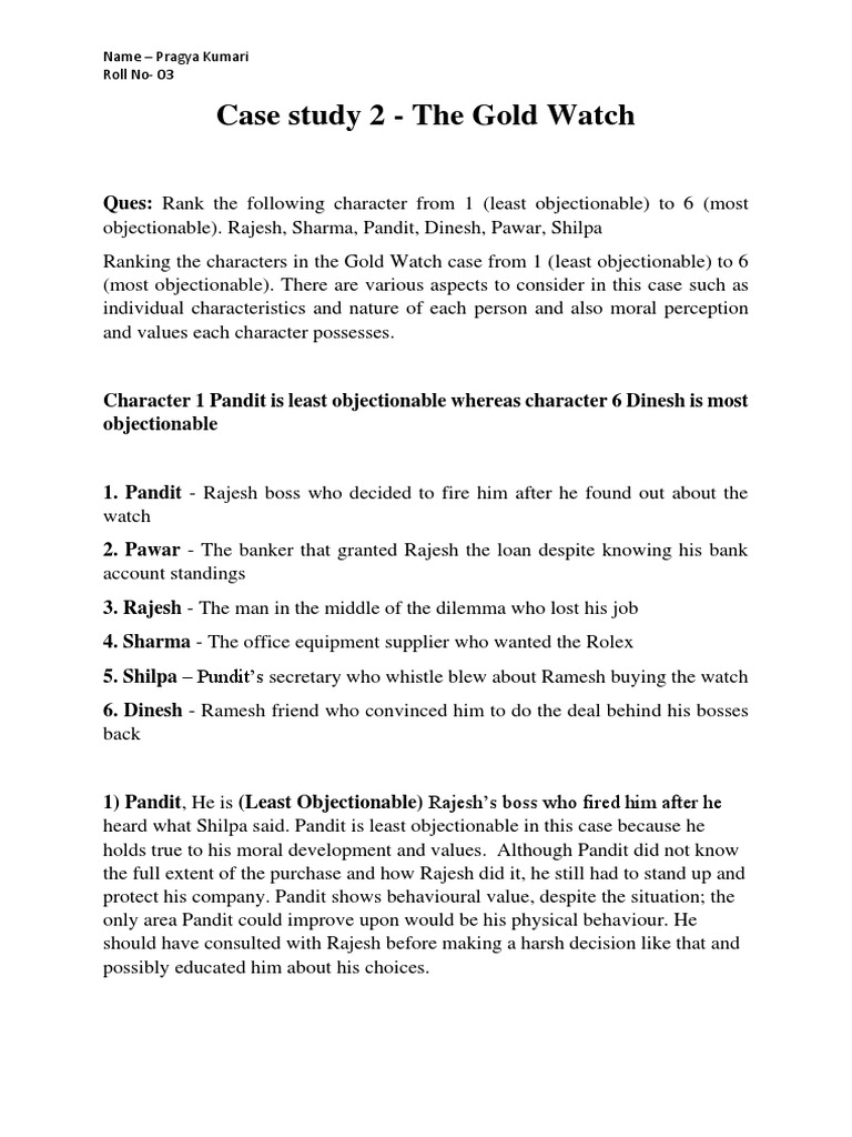 Case Study 2 The Gold Watch Name Pragya Kumari Roll No03 PDF