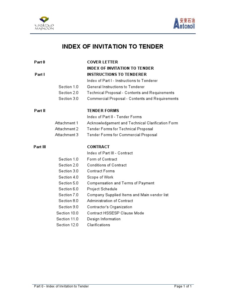 3 Part 0 Index of Invitation To Tender PDF