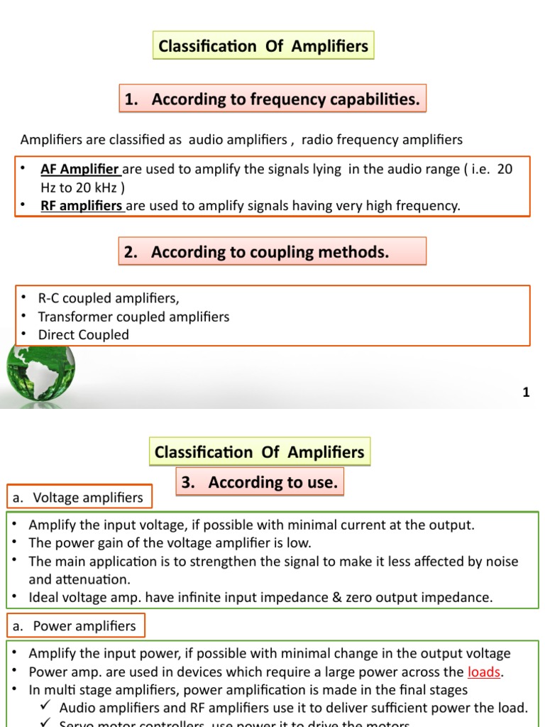 Classification of Amplifiers Classification of Amplifiers 1. According ...