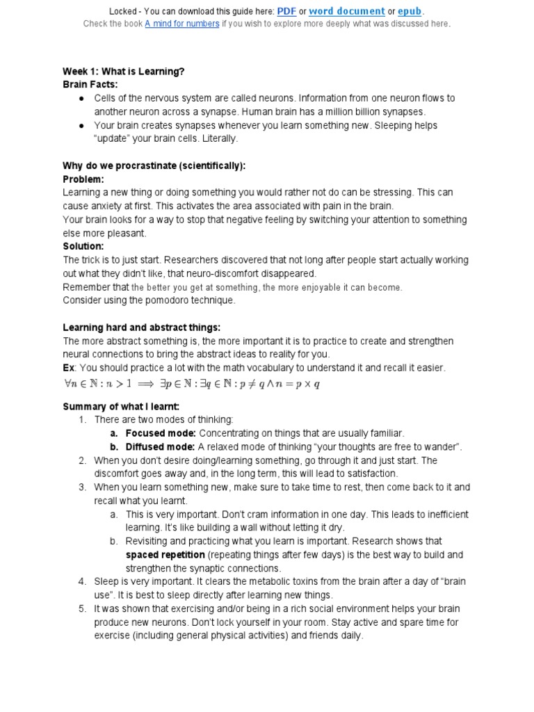 Learning how to learn summary pdf