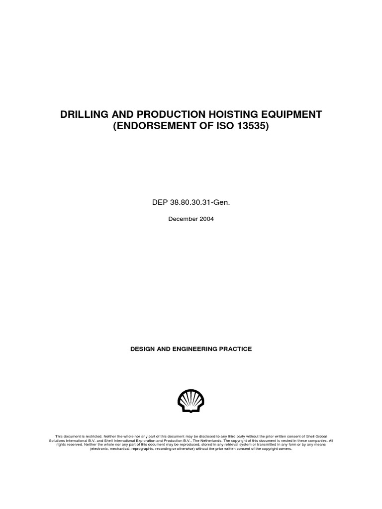 Drilling and Production Hoisting Equipment (Endorsement of Iso 13535 ...