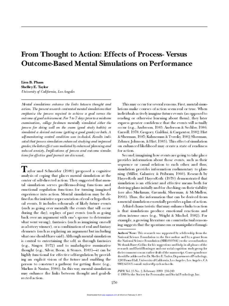 6 - 1. Mental Simulation - From Thought To Action | PDF | Goal | Self ...