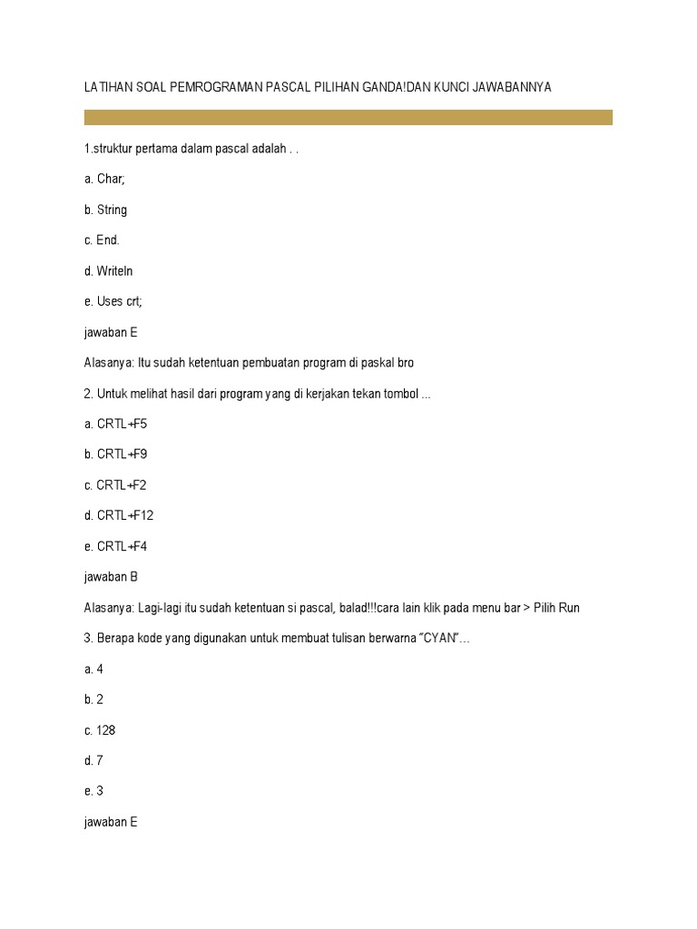 Soal Latihan Pemrograman Pascal | PDF