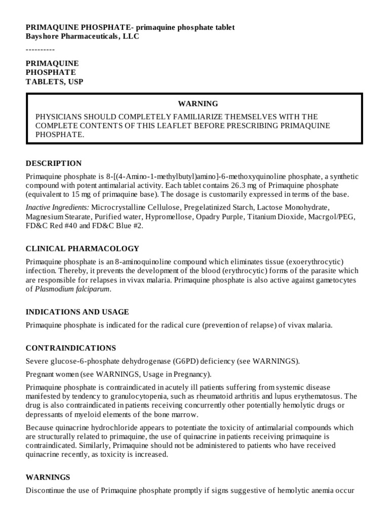 Primaquine Prescribing Guide | PDF | Clinical Medicine | Medical ...