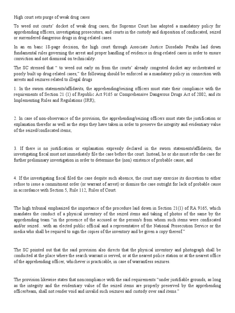 Chain of Custody of Evidence in Drug Cases Section 21 (1) of Republic ...