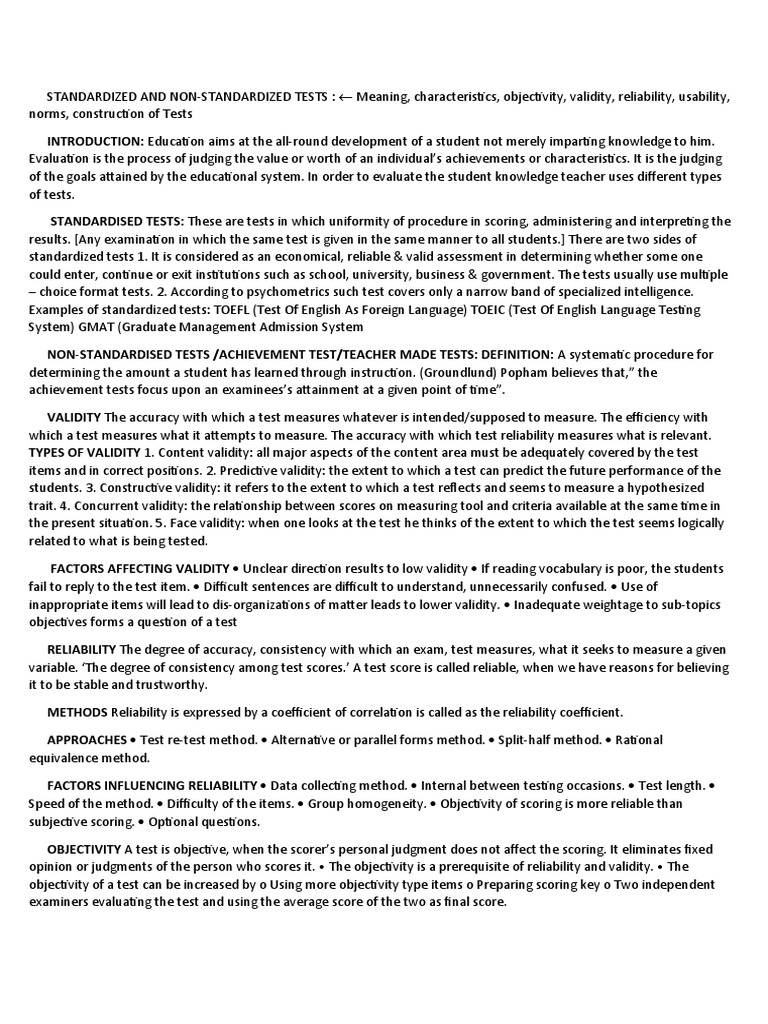 Standardized vs Non-Standardized Tests | PDF | Test (Assessment ...