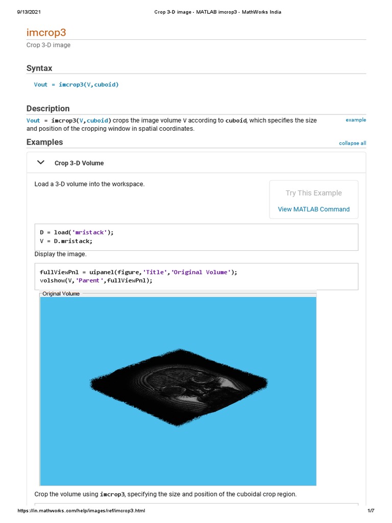 Crop 3 d image matlab imcrop3 mathworks india download free pdf