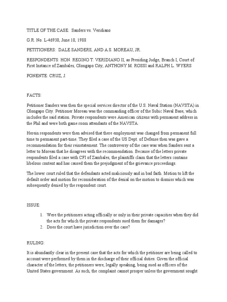 Sanders Vs Veridiano G R No l46930 PDF