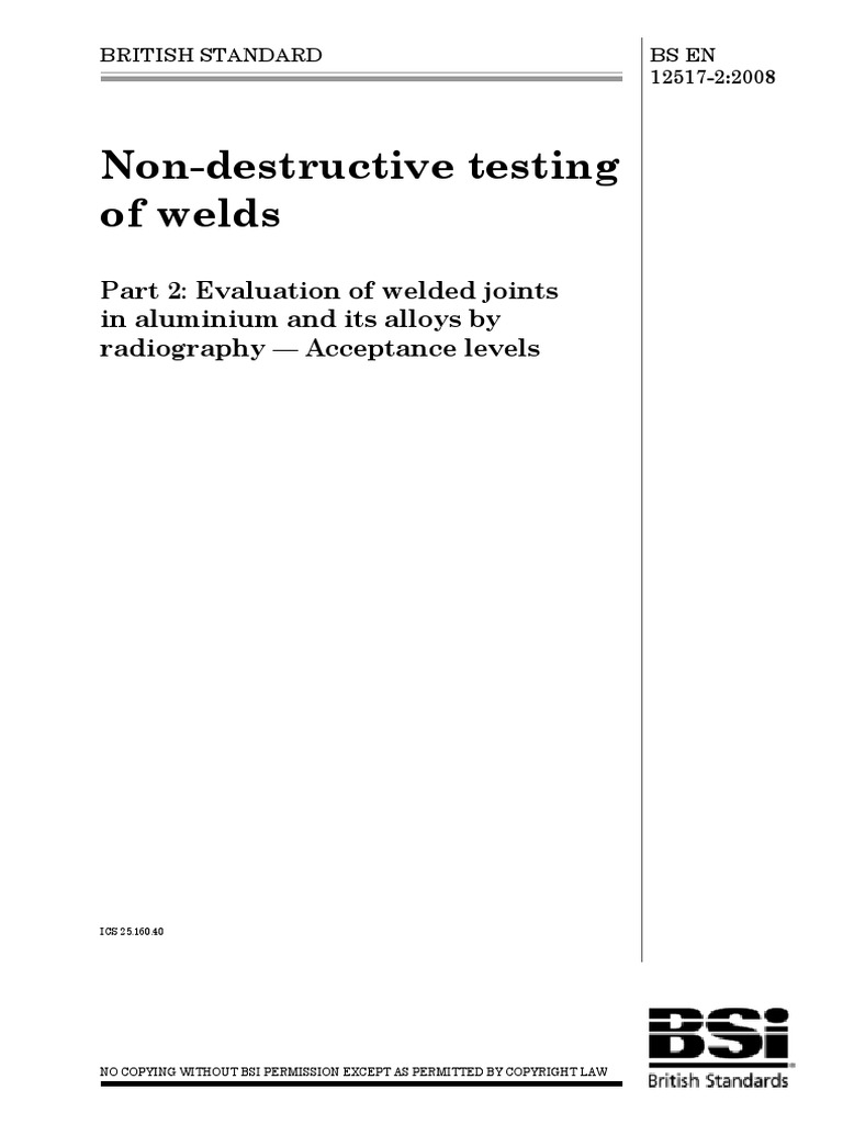 12517-2 - BS en 12517-2-2008 - Acceptance Levels - Radiography | PDF ...