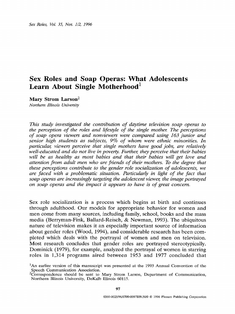 Sex Roles And Soap Operas What Adolescents Learn About Single Motherhood I Pdf Adolescence