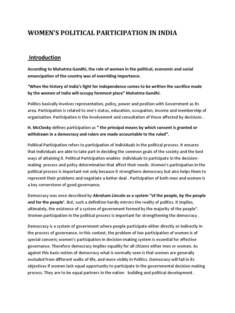 Women's Political Participation in India-1 | PDF | Woman | Social ...