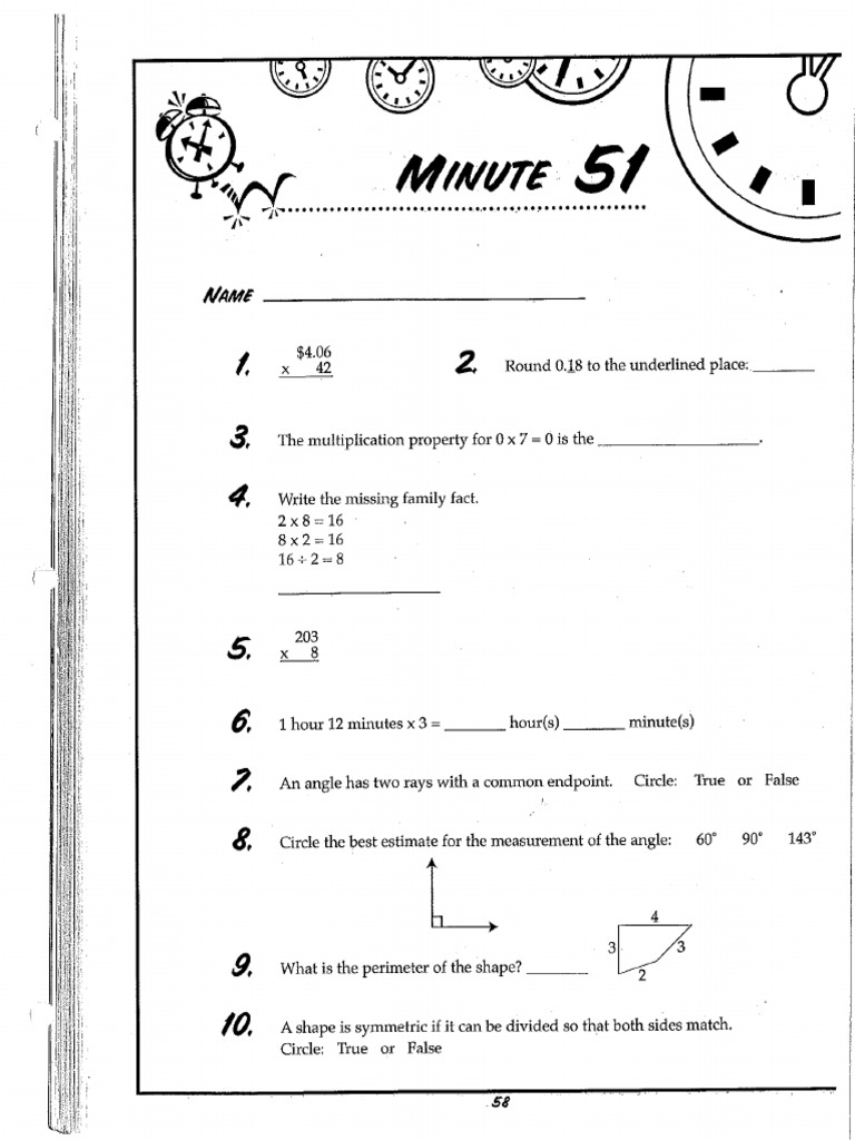 Minute Math Worksheets Pdf