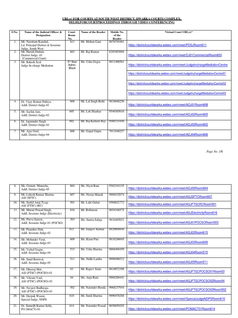 Url (S) For Courts at South West District, Dwarka Courts Complex, Delhi, Forcourtproceedings