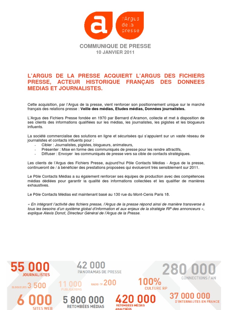 Argus Presse Corporate L'argus de La Presse Acquiert L'argus Des