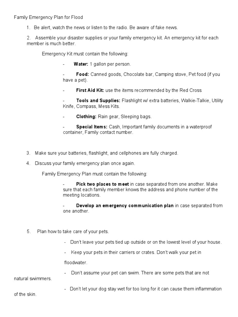 Flood Family Emergency Plan Guide | PDF | Emergency Management