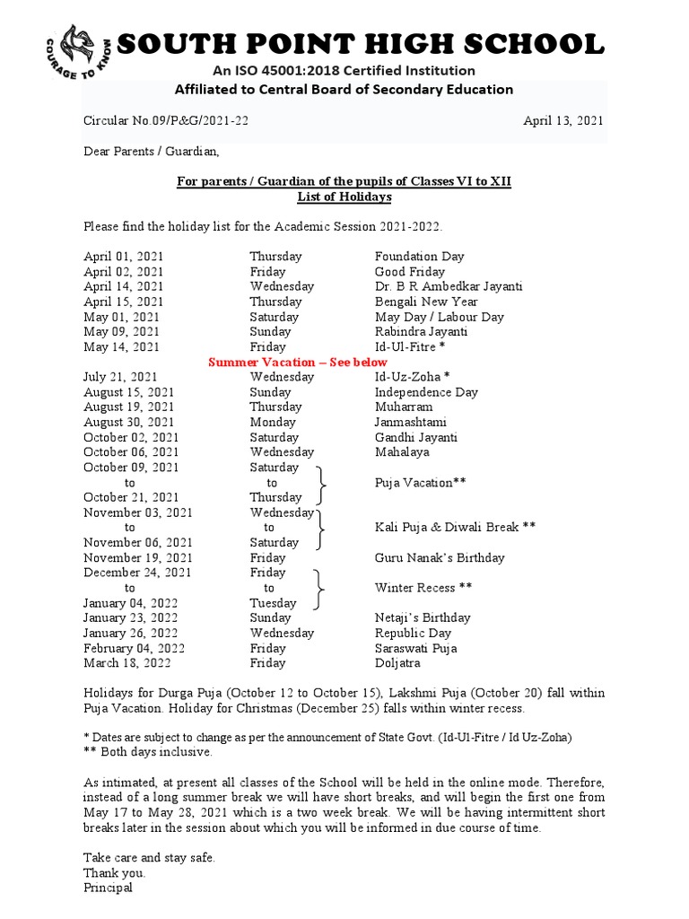 Holiday List 2021 22 PDF Public Holiday Religious Holidays