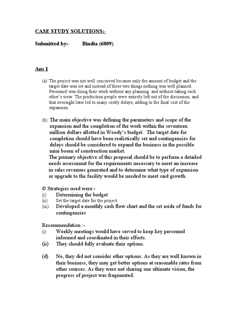 Case Study Solutions:-Submitted By: - Bindia (6809) | PDF | Needs ...