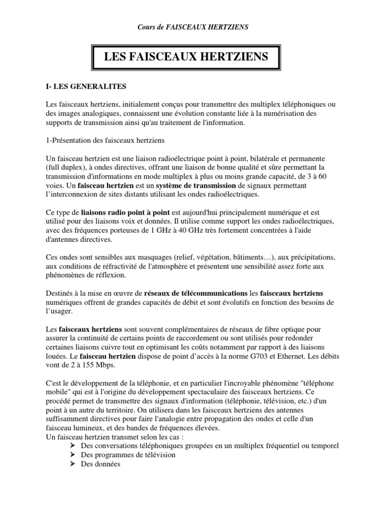 Cours sur les Faisceaux Hertziens | PDF | Antenne (Radio) | Diffusion