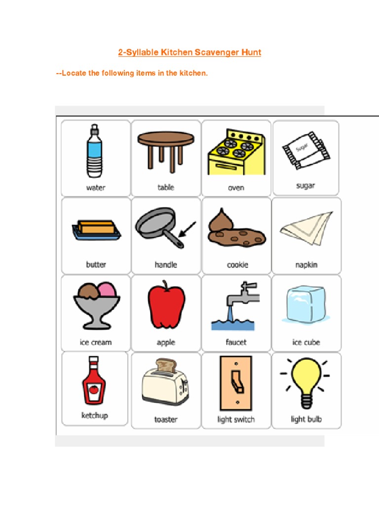 2Syllable Kitchen Scavenger Hunt PDF