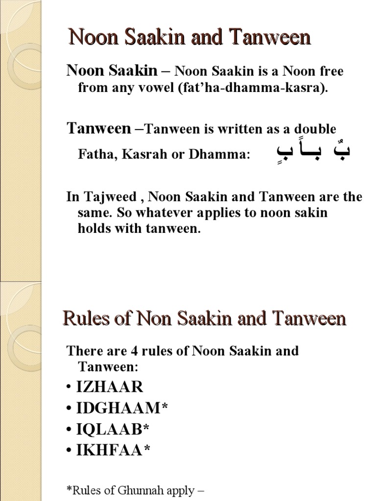 Noon Saakin Rules Tanween _ Learn to read Quran with Tajweed Rules ...