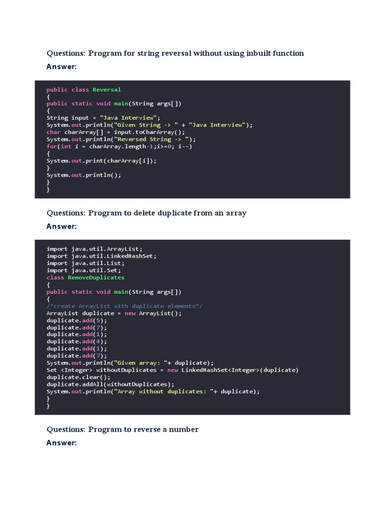 Questions: Program For String Reversal Without Using Inbuilt Function ...