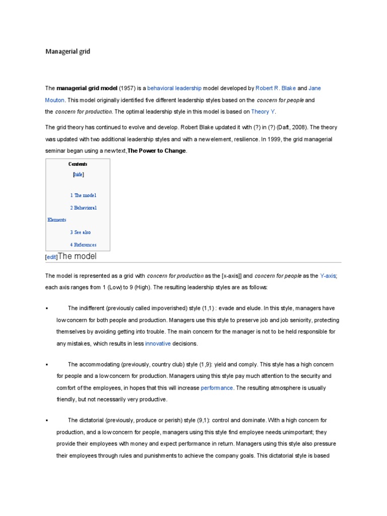 Managerial Grid Pdf Leadership Behavioural Sciences
